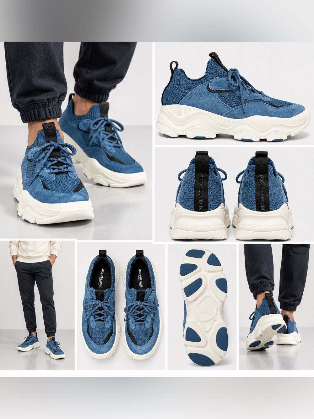 Michael Kors Atlas Knit Trainer Men’s Sneakers Blue White Size 8 NWT
